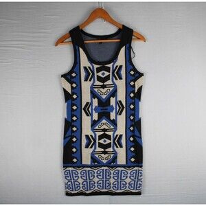 T/O Sweater Dress  Aztec Peruvian Design Women’s Size Small Blue Black Casual